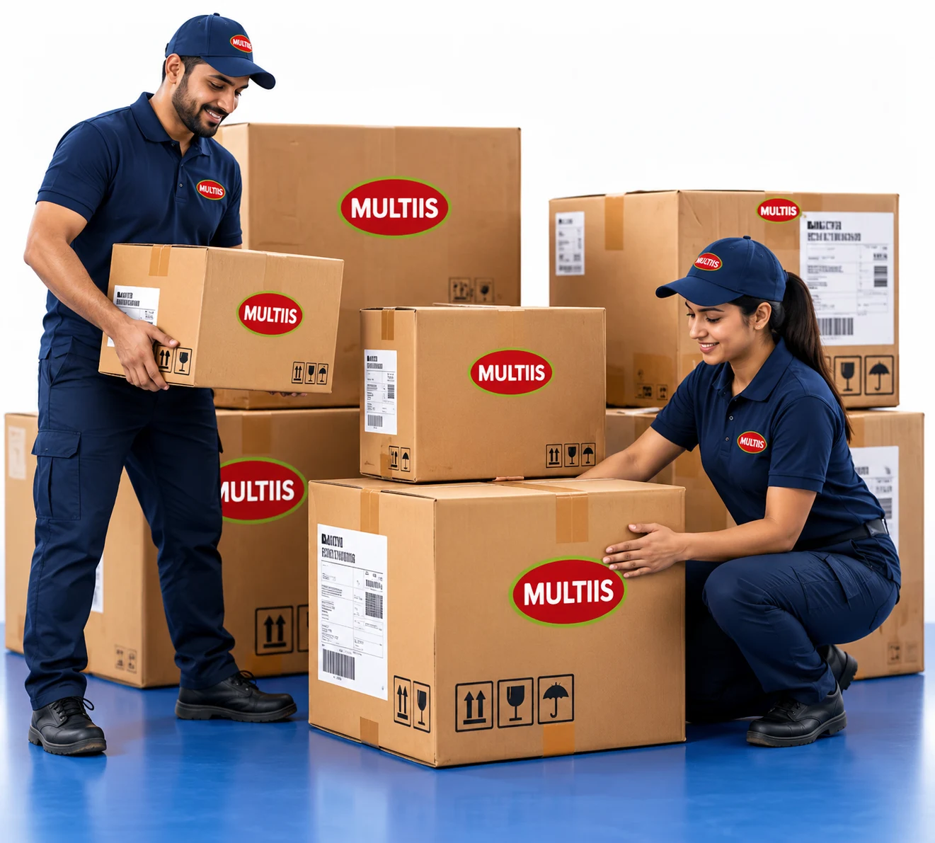 MULTIIS staff checking and staging labelled cartons for despatch